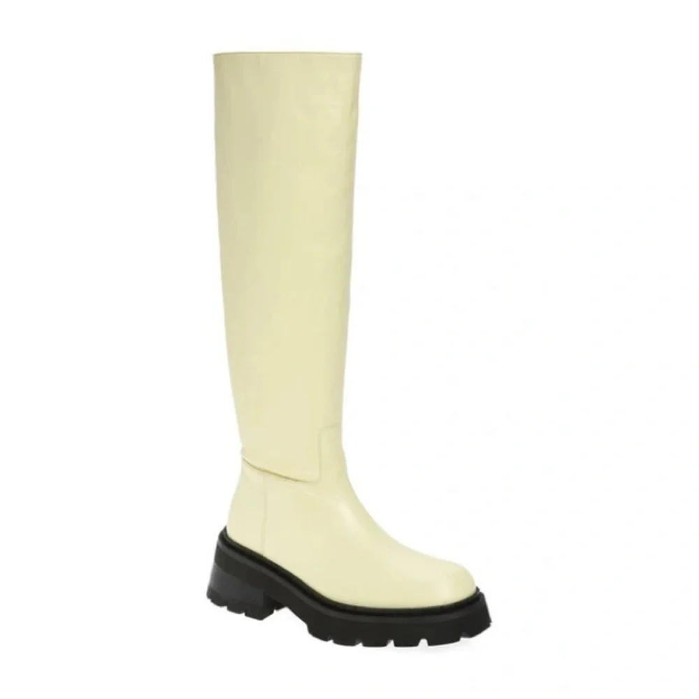 NWT By FAR Russel Lamb Leather Knee High Boot Ivory Chunky Lug Platform Size 38